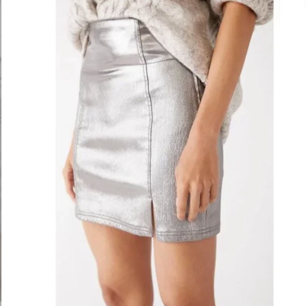 Free People Holding Onto A Dream Coated Mini Skirt Silver Size 12 NWOT